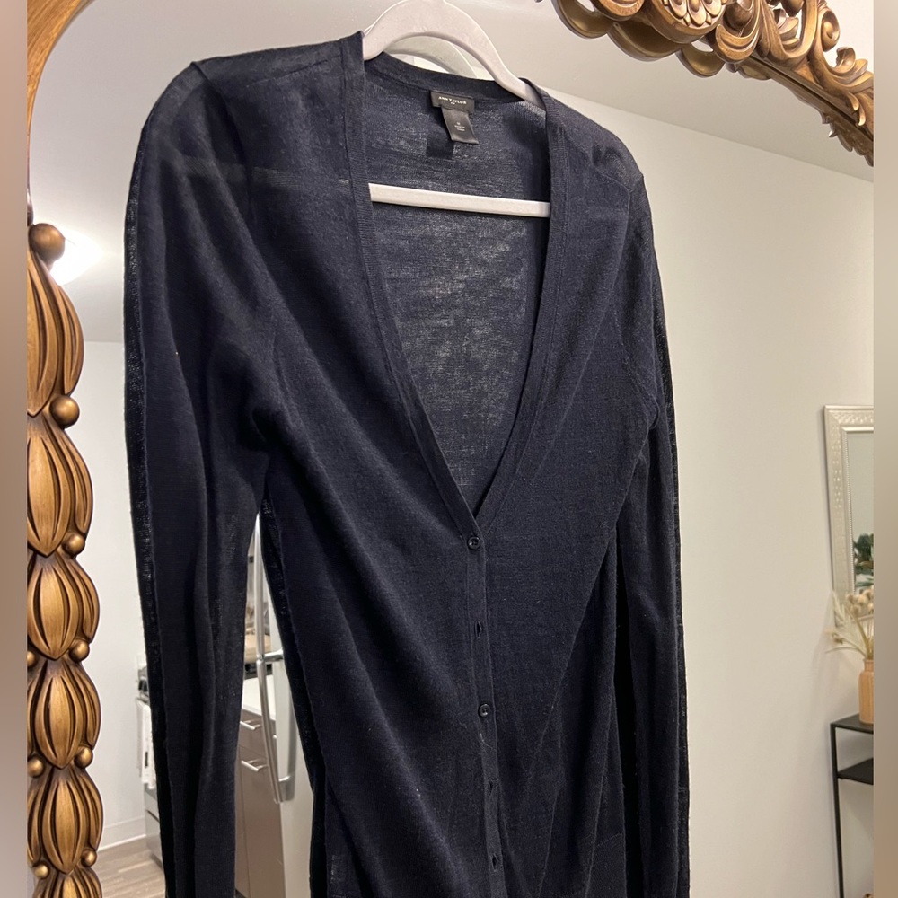 Ann Taylor navy long thin cardigan sweater